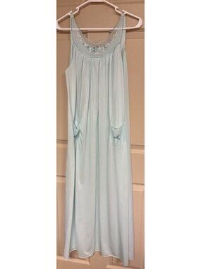 Carol Brent Vintage Nightgown Sleeveless Large Mint Green Pockets Embellished